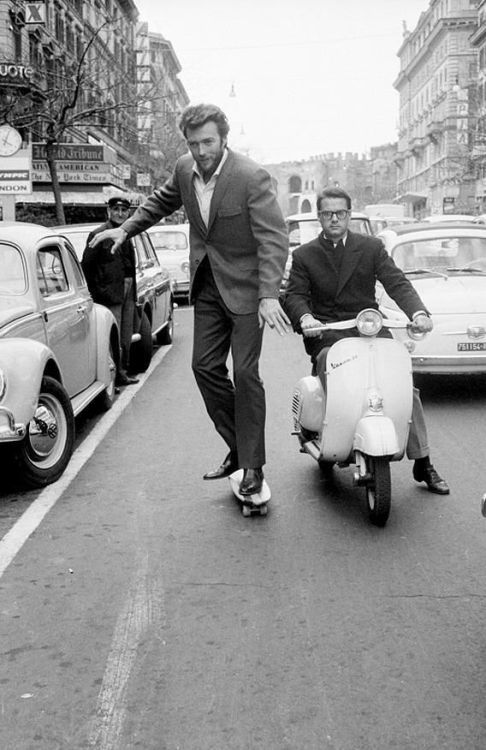 Clint Eastwood skateboarding in Rome, 1965