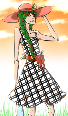 ghostly-arting:  Makishima in a summer dress going grocery shopping anyone?? eh? eh???well here you go. I love this show, she is my favorite so far 8)