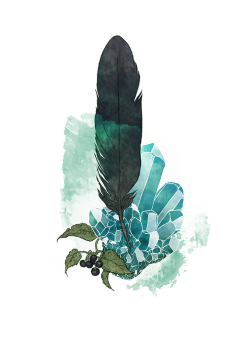 Feathers! And rocks, as usualCrow feather and apatite, Pheasant feather and amethyst with hematite i