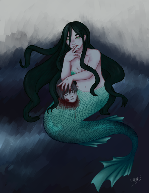 this ended up being really last minute but i wanted to try something uh. horror-esque? for mermay&he