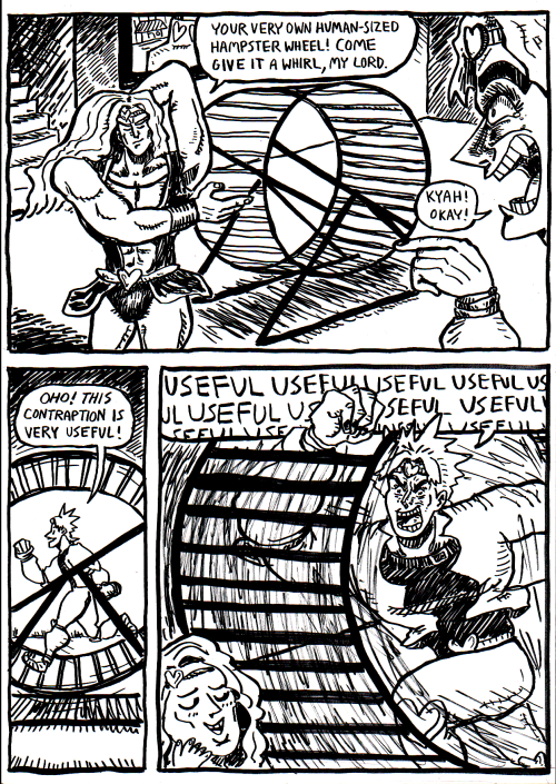 obligatorymorningfart:Dio discovers the benefits of a human-sized hamster wheel