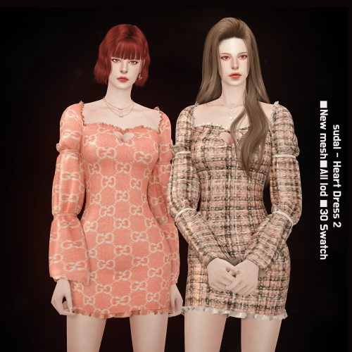 [sudal] Heart dress 2▶ All lod▶ Specular Map▶ 30 Swatch♥ Thanks for all CC creators ♥▶