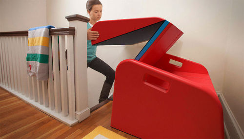 odditymall:The SlideRider turns your stairs into a slide and is great for kids on rainy days, or adults with no kids tha