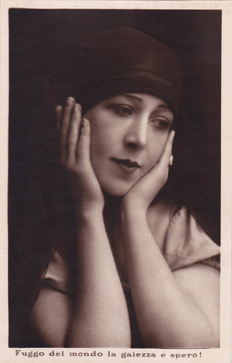 Italian Lady Postcards by Sborgi, 1920s:“Gone from the world are gaiety and hope”“Pain and love were