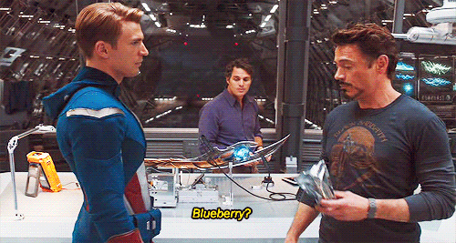 lustrousjaybird:  nomarion:   Blueberry?  So I was reading up on Avengers trivia and apparently RDJ kept food hidden all over this set and they couldn’t find where it was so they just kinda let him continue doing it. So that’s his actual food he’s