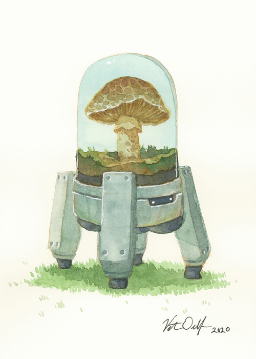 Some watercolor mushroom bots I made a while ago for Gallery Nucleus’s Power in Numbers 5 show. Havi