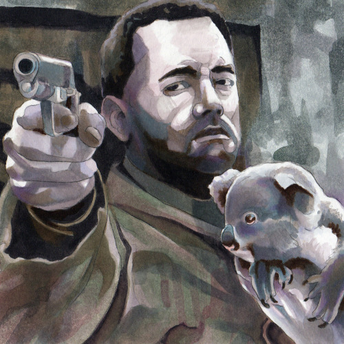 Tom Hanks w/ Koala. Watercolor and Marker. 2014.