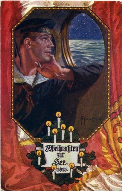 climbing-down-bokor:  Christmas at Sea. German postcard, 1915. 
