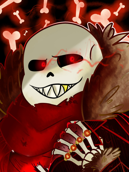 askundertalesans:  And another draw from the stream! A word version and wordless. I really love the Underfell AU so here’s my sans underfell-ified. There’s so much red and black.