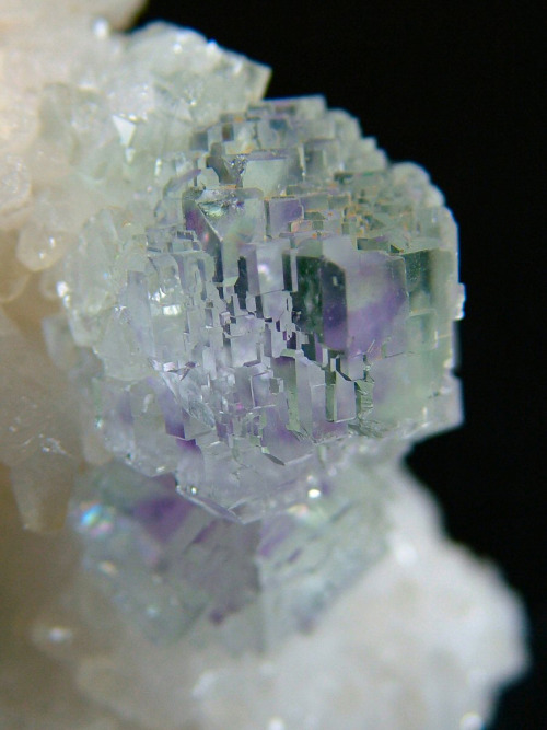 fuckyeahmineralogy: Fluorite with complex crystal habit on calcite matrix - Shangbao Mine, Leiy