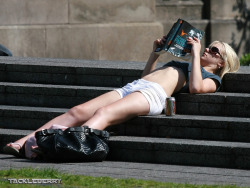 peepys-roadrunner:  Candid photos of a fine skinny blonde at the park.  Damn I wish I could see her up walking around.