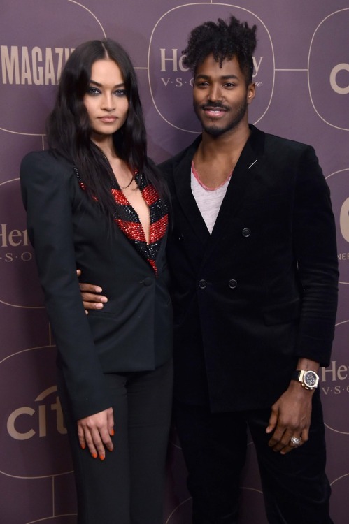 Shanina Shaik and DJ Ruckus attend the Warner Music Group Pre-Grammy Party in association with V Mag