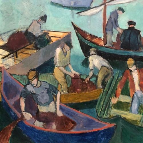 Fishermen in the Mediterranean   -  Axel Revold , 1914.Norwegian, 1887 - 196281 x 96 cm   31.89 x 37
