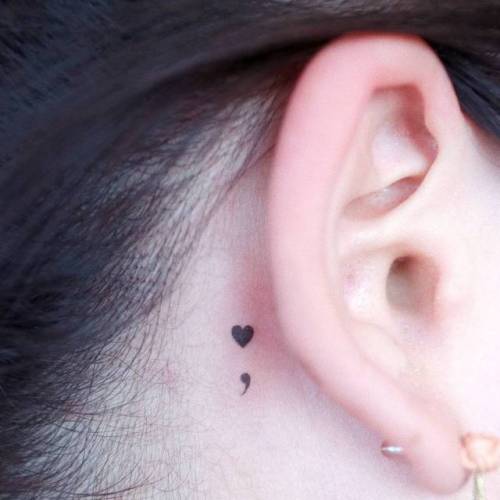 semicolon tattoo behind ear