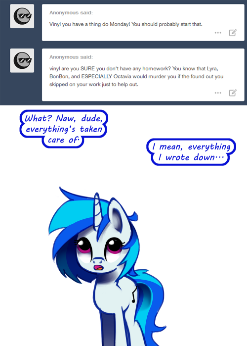 ask-canterlot-musicians:  Oh right, the thing….  xD Oh Vinyl~