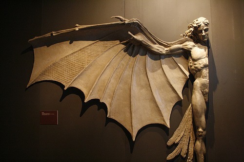 blackkey76:  Statue based on Leonardo da Vinci’s famous concept for artificial wings. From the exhibition “Leonardo: 500 Years Into the Future”, at The Tech Museum of Innovation.  