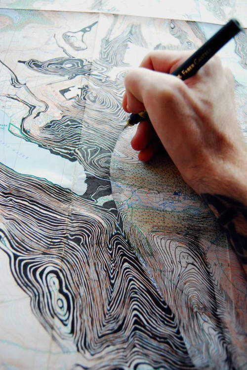 culturenlifestyle:  Ink and Pencil Drawings Conceal Human Faces In Maps UK artist Ed Fairburn uses maps as his canvas to create beautiful and intriguing ink and pencil drawings. The maps’ details, roads and geographical markings give each subject texture,