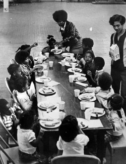 jaeboogie:  1969, the Free Breakfast for School Children Program was initiated at St. Augustine’s Church in Oakland by the Black Panther Party. The Panthers would cook and serve food to the poor inner city youth of the area.  