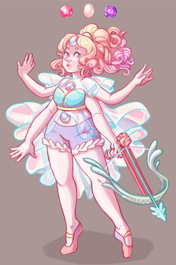 awyadraws:  Aura Quartz fusions!!mintagecondition sent me an ask a while ago about a Rose/Pearl/Sapphire angel aura quartz fusion. Angel Aura is actually my headcanon for Rose/Pearl/Amethyst (it’s also known as Opal aura so there’s that) but I thought