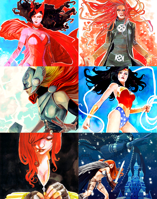 scarletwitchs: Favorite Comic Book Artists » Stephanie HansFeatured characters: Storm, Gambit, Zatanna, Emma Frost, Scarlet Witch, Jean Grey, Thor, Wonder Woman, Black Widow, Red Sonja, Firestar, Magik, Young Avengers, Gwen Stacy, Spider-Man, Angelasite,