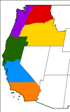 Alternate United States West Coast, loosely based on current partition proposals
Catacomb82:
“  Purple - Cascadia. Red - Lincoln. Yellow - Idaho. Green - Jefferson. Blue - California. Orange - South California.
”
Related: Divided States of America -...