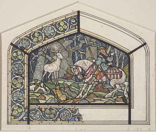 St Hubert, study for a stained glass window.1894.Watercolor, pen and ink with graphite under-drawing