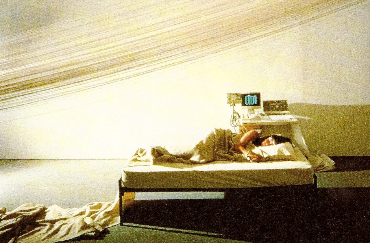 “Slumber” (1992) - Janine Antoni
Loom, yarn, bed, nightgown, EEG machine & artist’s REM readings.