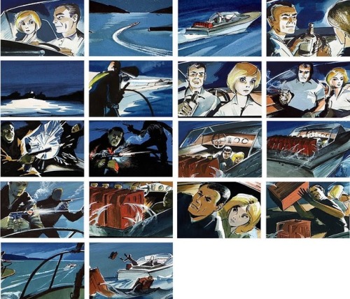 talesfromweirdland: Storyboards for the boat chase in From Russia with Love (1963). An atmospheric, 