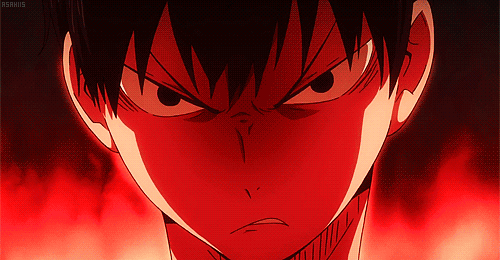 asahiis:   Pissed off Kageyama (◣_◢) + Scared Hinata ヽ(ﾟДﾟ)ﾉ  
