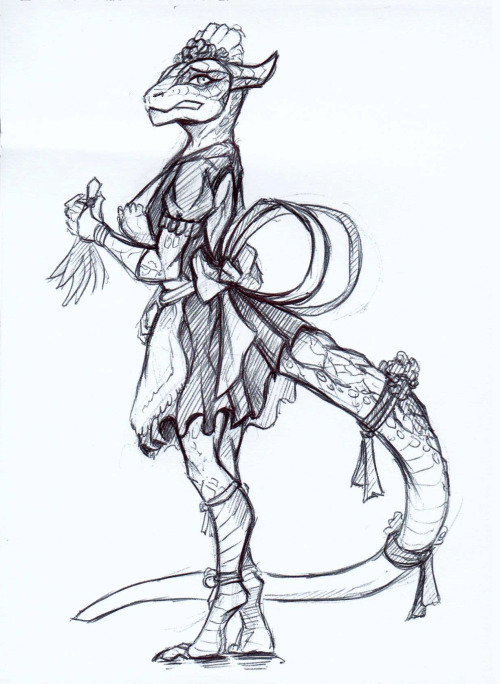 Inktober drawings! These are TES related Day 2 - Suit (Shy Argonian in maiden suit)Day 10 - Pick (Th