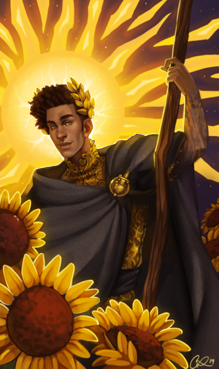 A tarot-inspired painting! Elian is The Sun! He&rsquo;s a forgetful rogue who likes to collect s