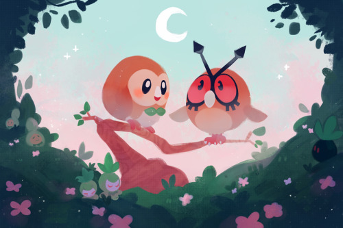 ieafy: Rowlet and Hoothoot! Trying to get back into the swing of making… illustrative works a