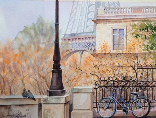 EUROPEAN CITYSCAPE WATERCOLOR PAINTINGS BY IGOR DUBOVOY