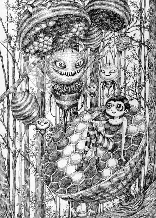 nettculture:
“Amazing talented illustrator Saki Murakami at http://sakirhythm.com/ to enter into her world.
”
Nettculture shared my favorite art piece, ‘Queen Bee’.