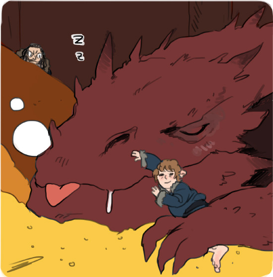 Brucebannerfangirl: Bilbo and Smaug (as a dragon) snuggling second winner of my request