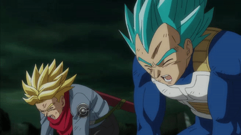 msdbzbabe:  Father son galick gun, look how happy Vegeta is with Trunks ; ;