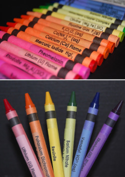 erratic-atelophobia:  culturenlifestyle:  Chemistry Crayons Represent the Hue of Each Chemical Element Independent boutique 	Que Interesante prides themselves in creating a union where art and science meet. The artist’s goal is to create an everyday