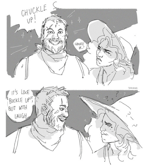 taz-ids:domirine:i miss these idiots[ID] A two panel line art comic of Taako and Magnus. They’re sho