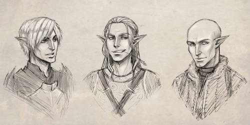 bloodrawen:Some more Dragon age fanart. Male elf LI’s from all three games. … And i’ve romanced ‘em 