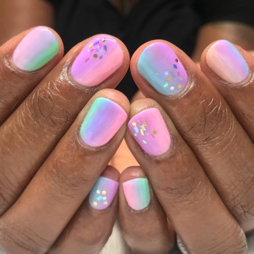 Cotton Candy with confetti sprinkles for Belinda ✨ #gelnails #rainbowombre #nailart #longbeach #nice