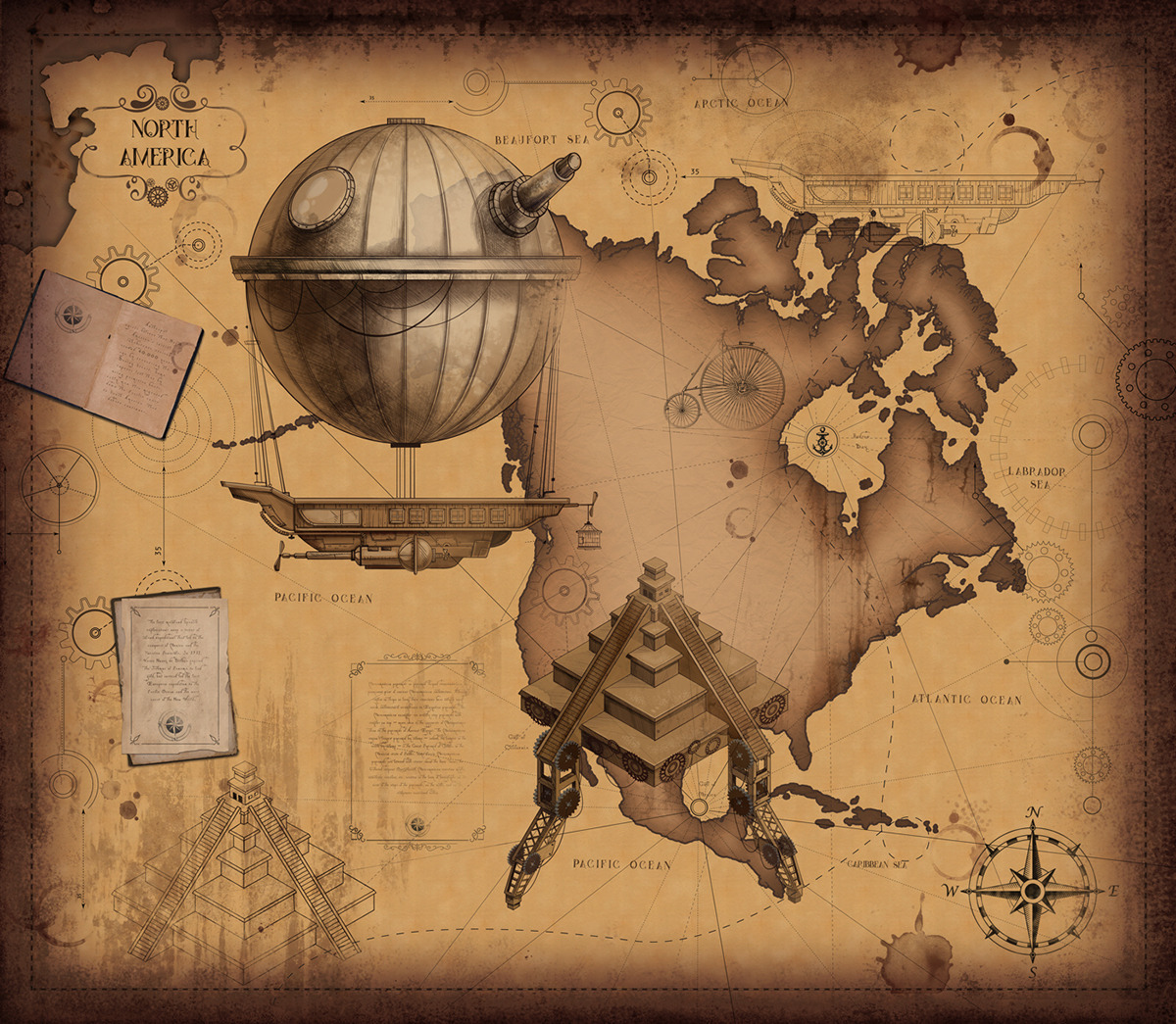 steampunktendencies:  Where in the world are you? Steampunk World Map by Diana Costin