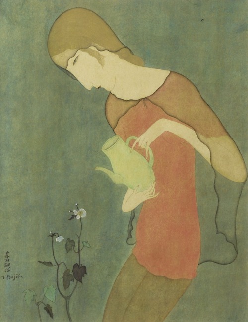 windypoplarsroom: Tsuguharu Foujita “Jeune femme arrosant des fleurs” (1917)