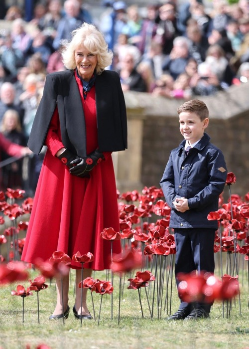 The Queen And Harrison Machin, 5, Plant The Final Poppies In An Installation At The Tower Of London To