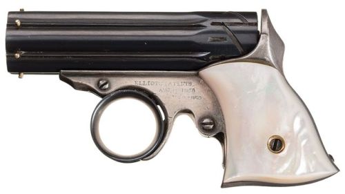 Excellent condition Remington Zig Zag revolving pepperbox derringer with mother of pearl grips, prod