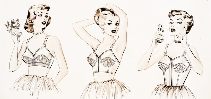 goldenbuttonsnpearls:  1950’s Lingerie ad sketch.
