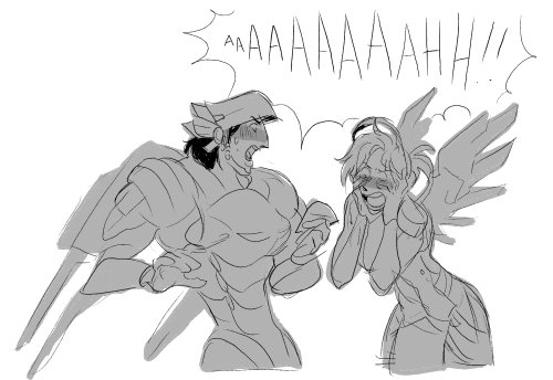 beroberos:  a little pharmercy thing from twitter….. the au where angela has shame   ;3