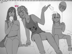 ike365:   ”-Hello darling, how you doin?” The final drawing, with a sexy “hey lady, I melt for you” thanks to Vi’s eyebrows XD, the three ladies and at the end, the sketch I was based on. ^_^ I imagine them in a amusement park, where vi  has