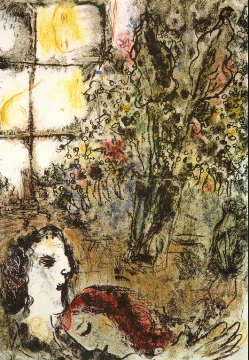artist-chagall:The Summer Evening, 1968, Marc ChagallMedium: lithography,paperhttps://www.wikiart.or