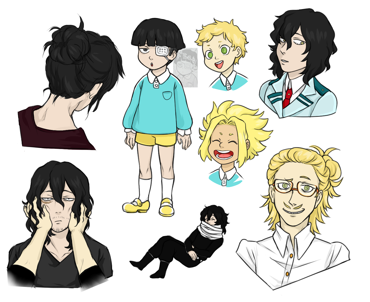 reddy-bluedraws:lots of aizawas, some mics and a small toshinori
