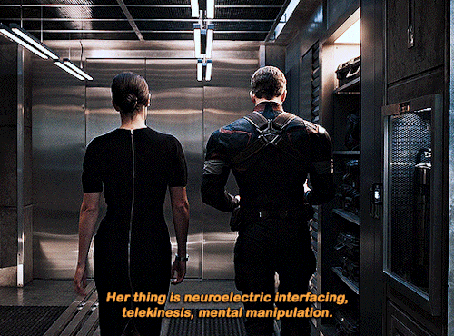 gif 2 of 10. "her thing is neuroelectric interfacing, telekinesis, mental manipulation", Maria continues. they approach an elevator together.